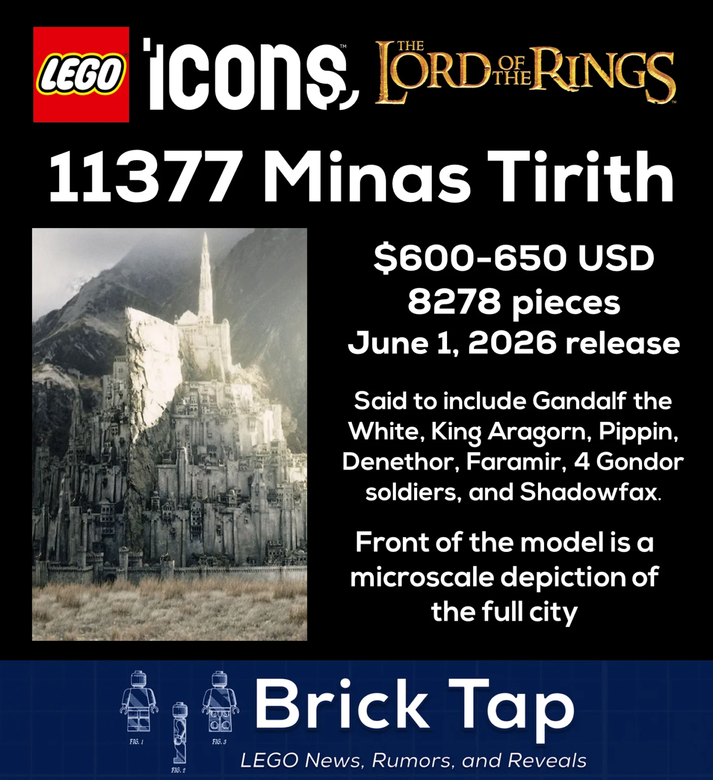 LEGO Icons Lord of the Rings 11377 Minas Tirith Seti – 8278 Parça, 2026 Çıkışı