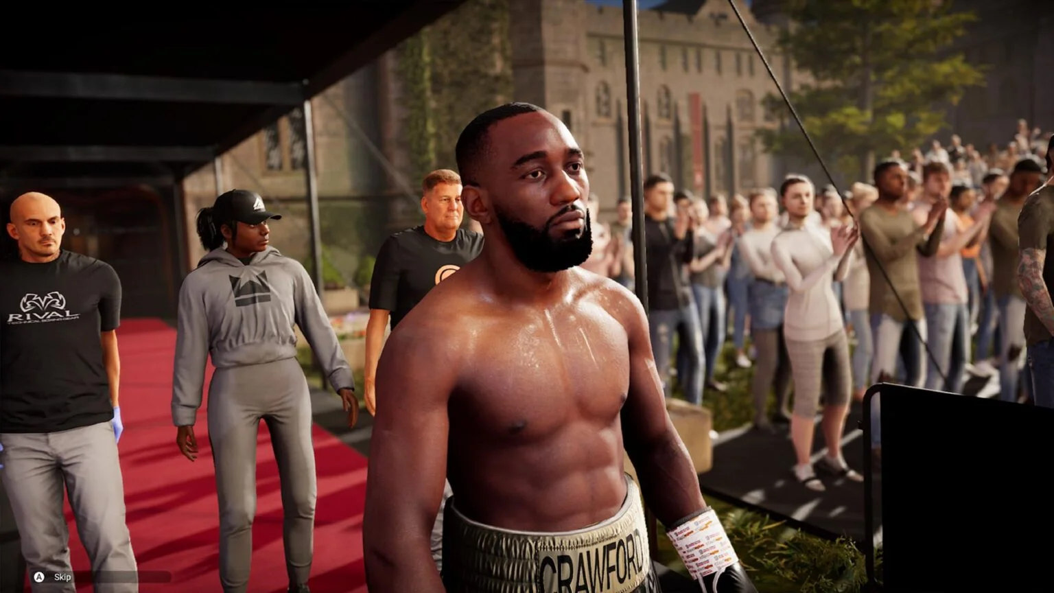 Boksör modeli Terence Crawford’a çok benzeyen bir karakter ve oyunun ringe giriş sahnelerinden biri.