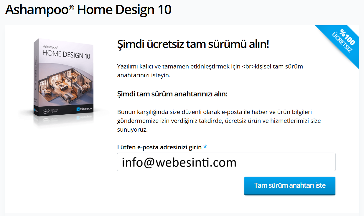Ashampoo Home Design 10 Ücretsiz Lisans Kampanyası Ekranı