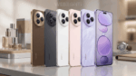 an yana dizilmiş farklı renklerdeki Xiaomi Civi 6 ve Civi 6 Pro akıllı telefonların arka ve ön tasarımı.