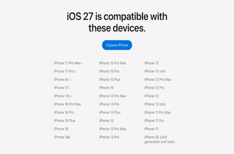 iOS 27 Destekleyen iPhone Modelleri ve Uyumlu Cihazlar Listesi