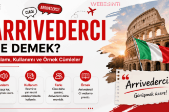 Arrivederci ne demek, hangi dilde kullanılır, Ciao ile farkı ve günlük kullanım örneklerini anlatan İtalyanca rehber görseli.