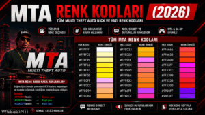 MTA renk kodları tablosu ve Multi Theft Auto nick renkleri