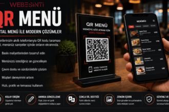 QR kod ile dijital menü kullanan restoran müşterisi, QR Menü sistemi ve temassız menü teknolojisini gösteren görsel.