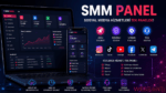Instagram, TikTok, YouTube ve diğer sosyal medya platformları için SMM panel hizmetlerini temsil eden modern dijital pazarlama görseli.