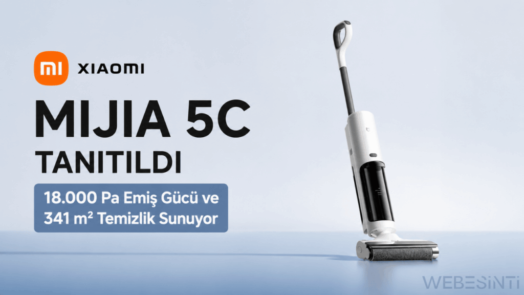 Xiaomi Mijia 5C kablosuz dikey yıkamalı süpürgenin tanıtım görseli.