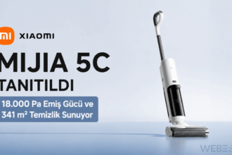 Xiaomi Mijia 5C kablosuz dikey yıkamalı süpürgenin tanıtım görseli.