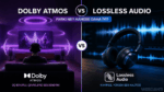 Dolby Atmos'un üç boyutlu çevreleyici sesi ile Lossless Audio'nun kayıpsız ses kalitesi arasındaki farkları gösteren karşılaştırma görseli.