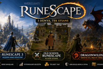 RuneScape 3, Old School RuneScape (OSRS) ve Dragonwilds sürümlerini gösteren tanıtım görseli.