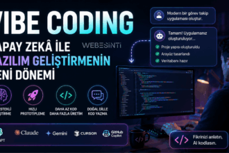 Vibe Coding nedir? Yapay zekâ ile doğal dil kullanarak yazılım geliştirme sürecini anlatan teknoloji görseli.