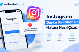 Akıllı telefonun Instagram giriş ekranında beliren devam etmek için başka bir cihaz dene hatasını ve çözüm yollarını gösteren rehber görseli.